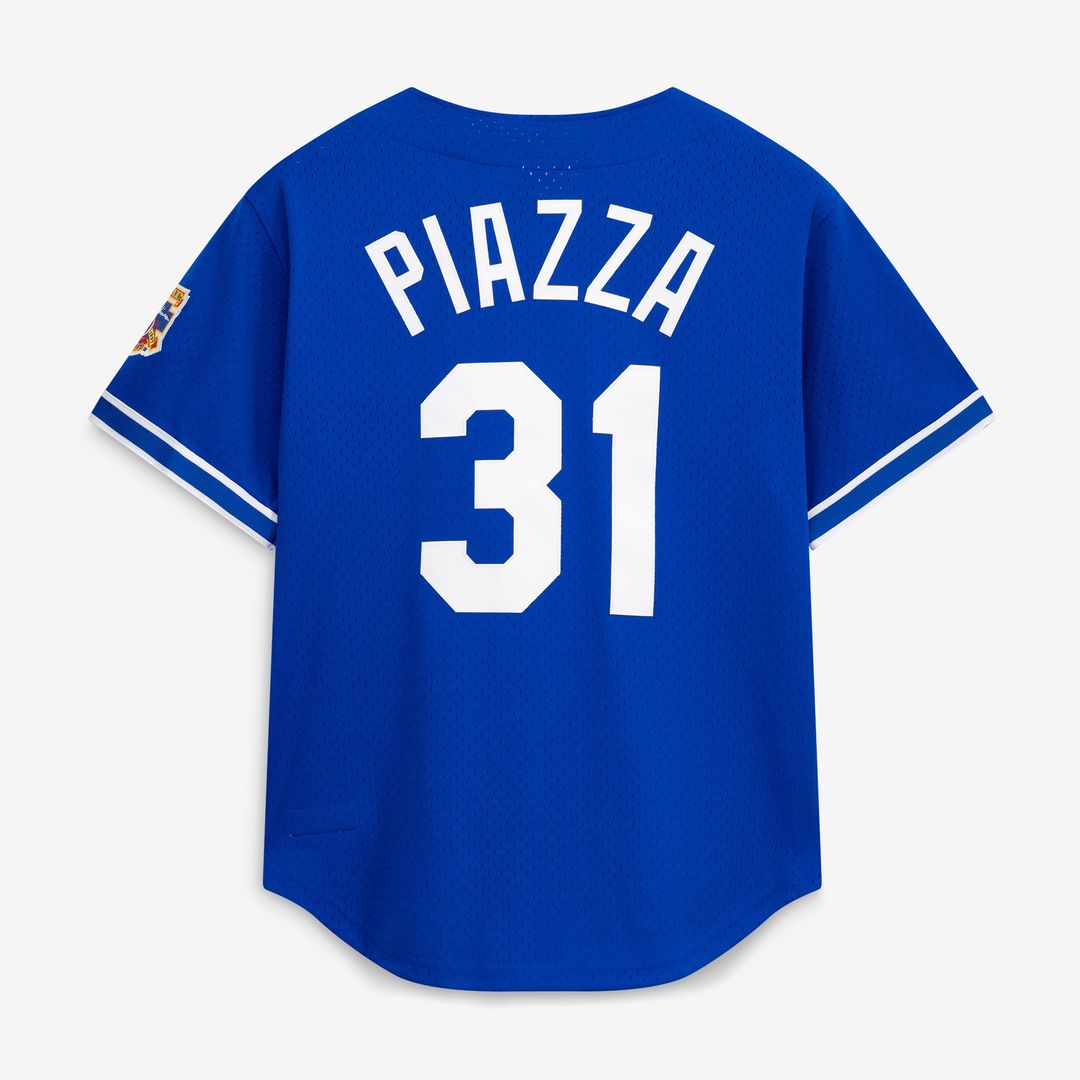 Mike Piazza Los Angeles Dodgers Mitchell & Ness Cooperstown Collection Mesh Batting Practice Button-Up Jersey - Royal