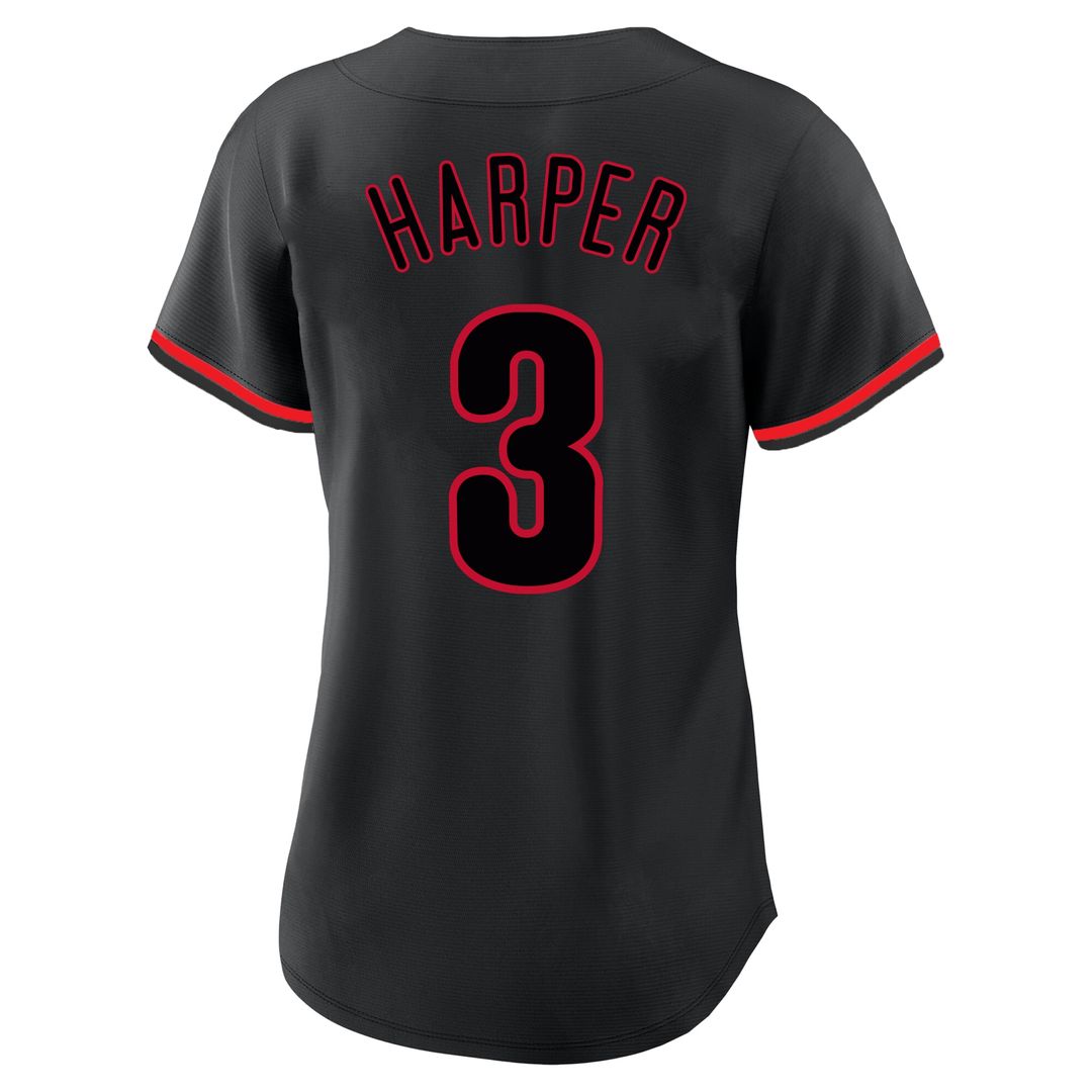 Bryce Harper Philadelphia Phillies Profile Women's Plus Size Player Name & Number Fashion Jersey - Black