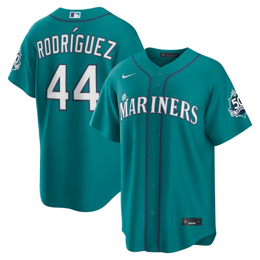 Julio Rodríguez Seattle Mariners Nike Alternate Stadium 50th Season Patch Jersey - Teal