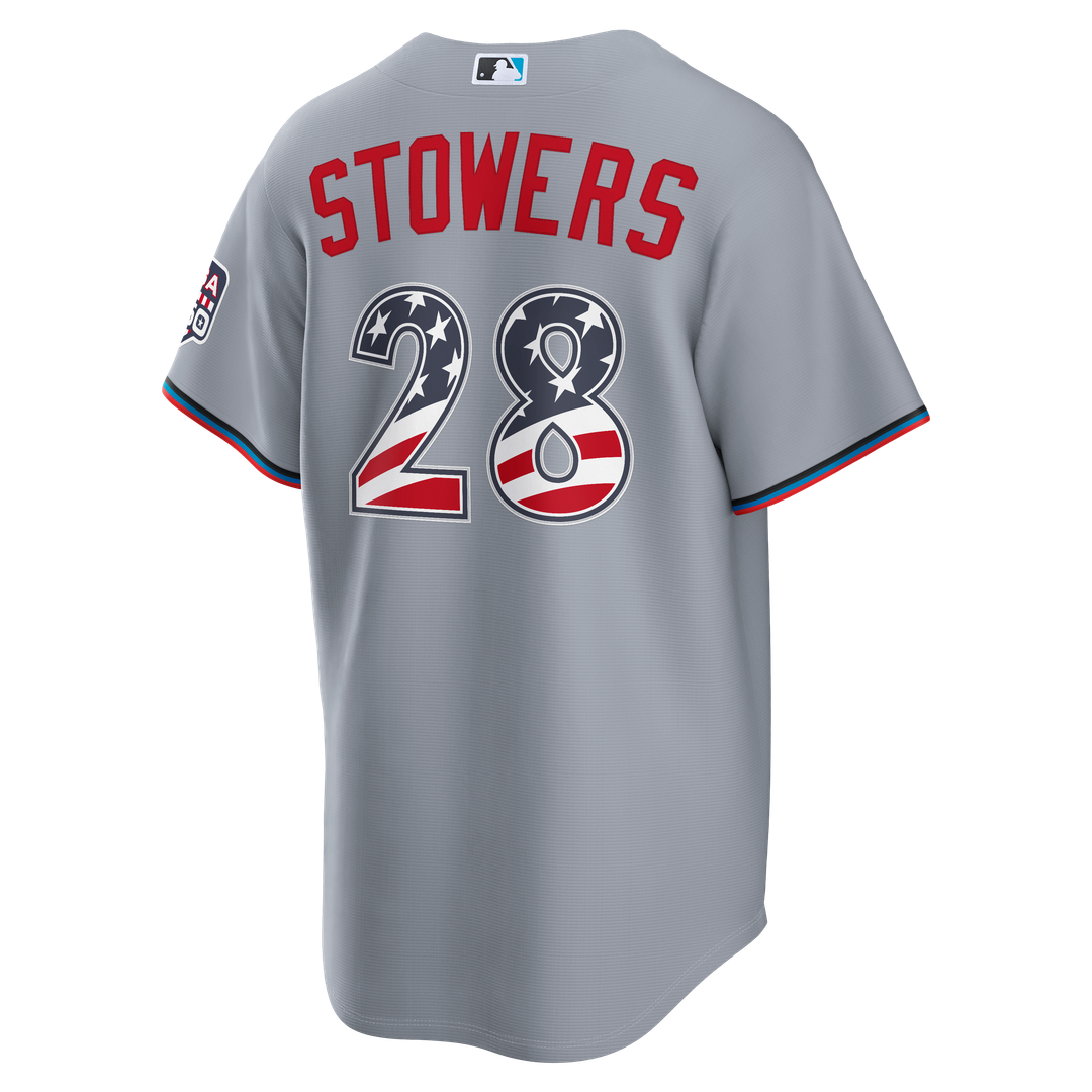 Kyle Stowers Miami Marlins Nike USA 250 Fourth of July Road Stadium Jersey - Gray