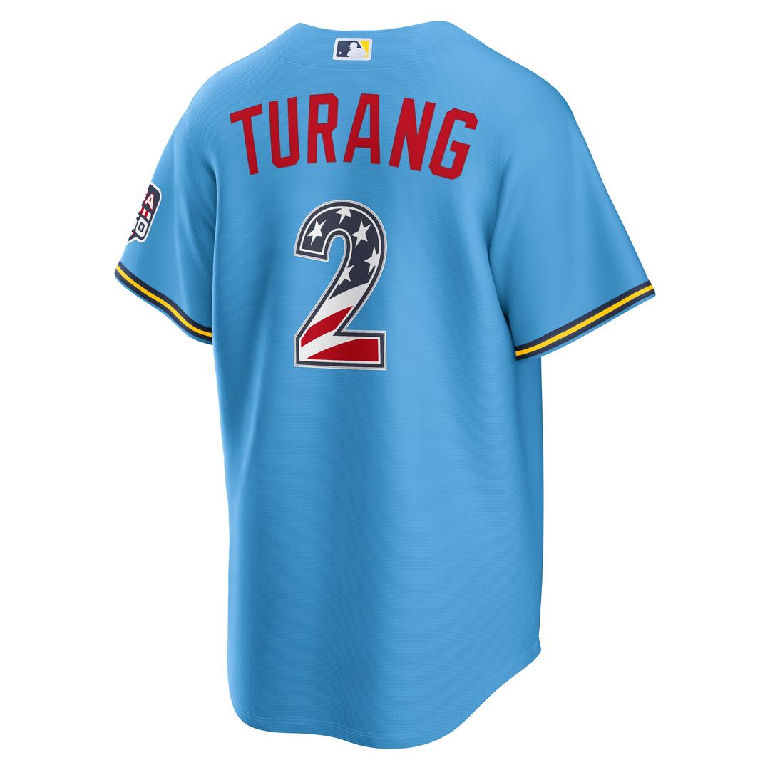 Brice Turang Milwaukee Brewers Nike USA 250 Fourth of July Road Stadium Jersey - Light Blue